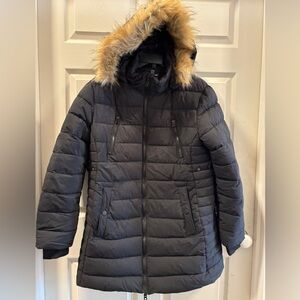 Wantdo Warm Winter Parka Coat with Removable Faux Fur and Hood, Black, sz Large